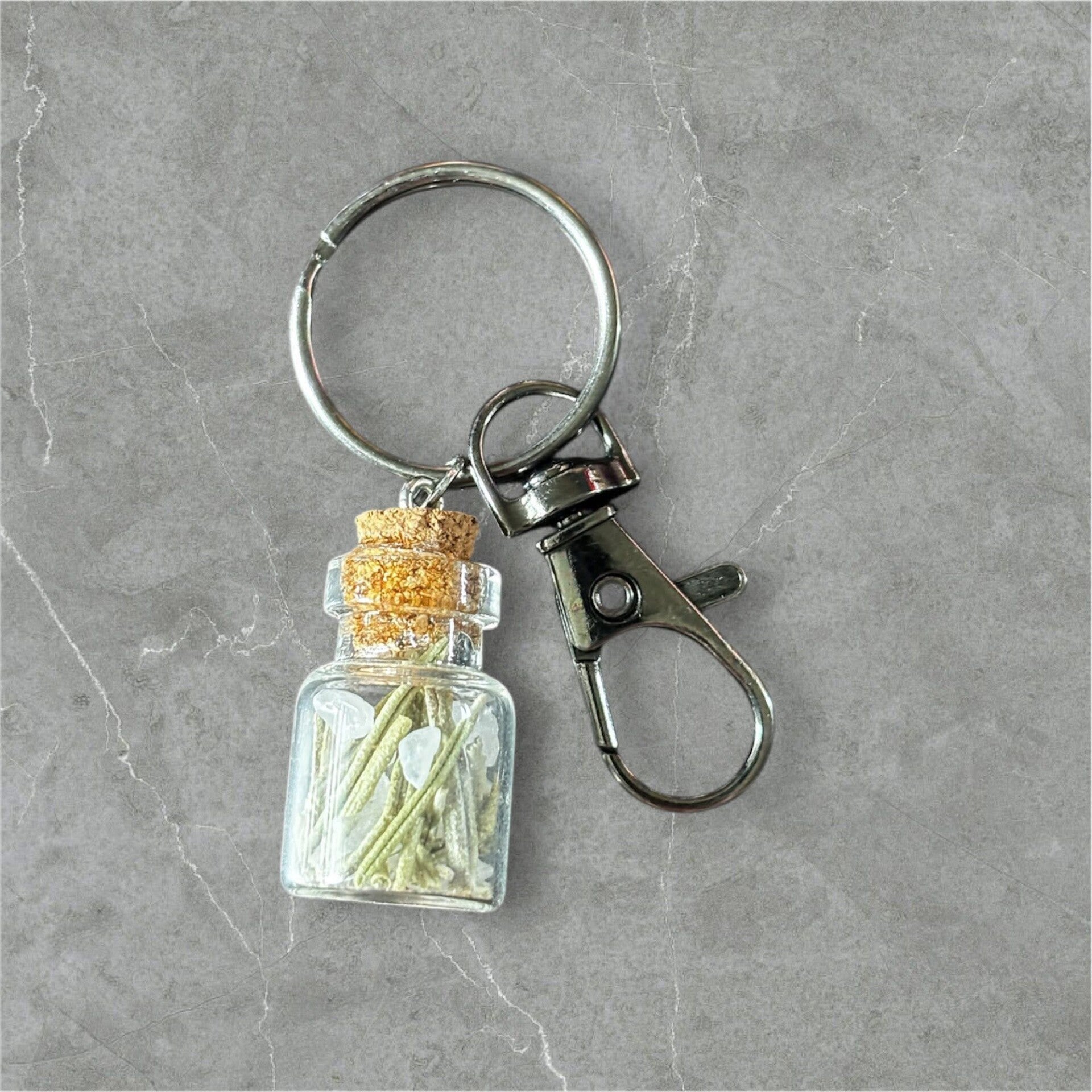 Clear Quartz and Rosemary Keychain