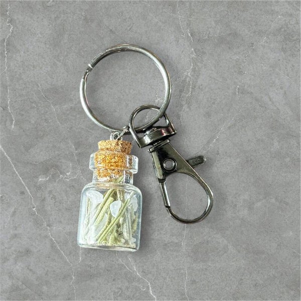 Clear Quartz and Rosemary Keychain