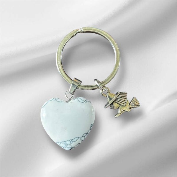 White Howlite and Witch Keychain
