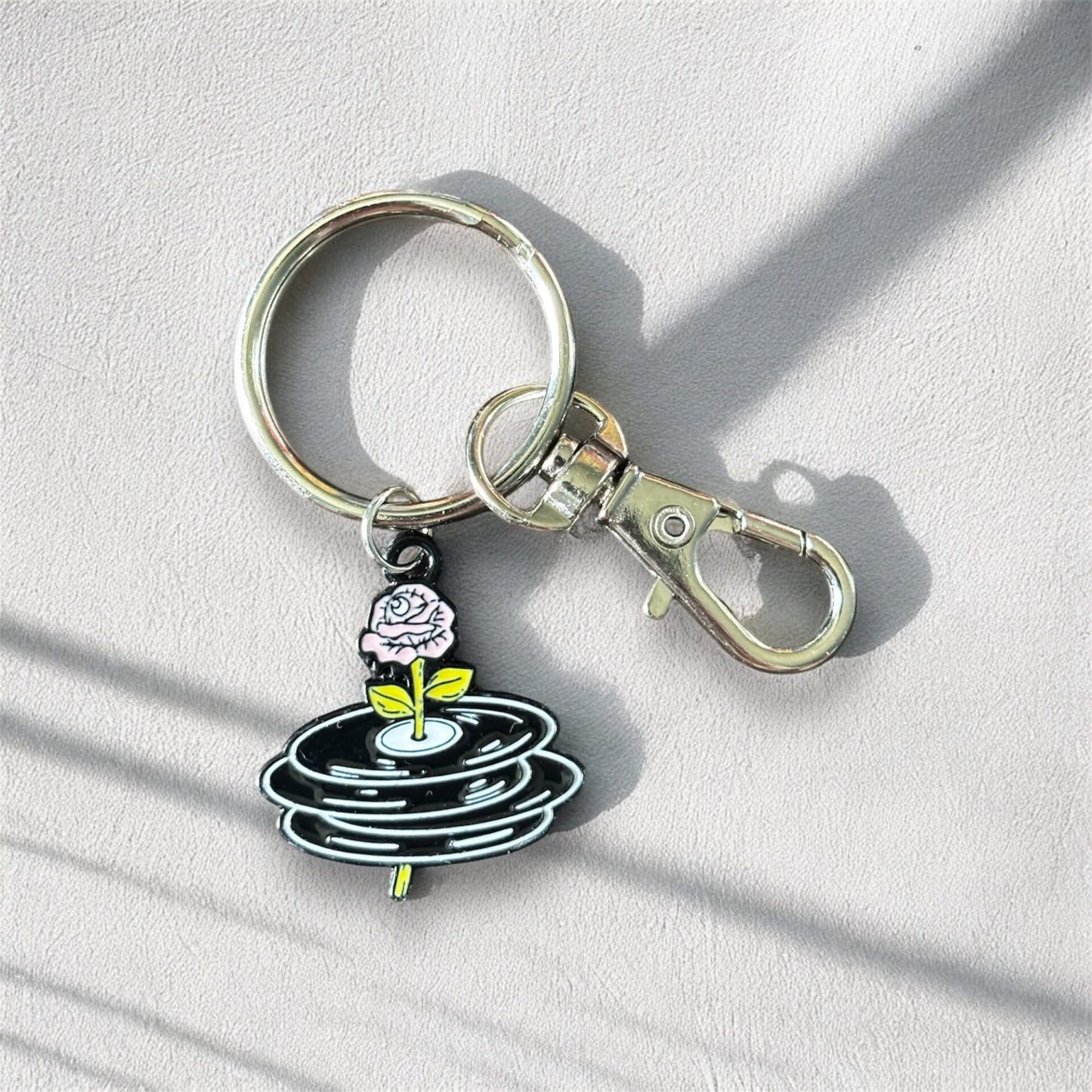 Rose and Records Keychain