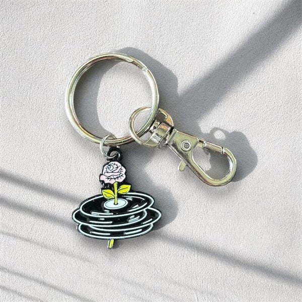 Rose and Records Keychain
