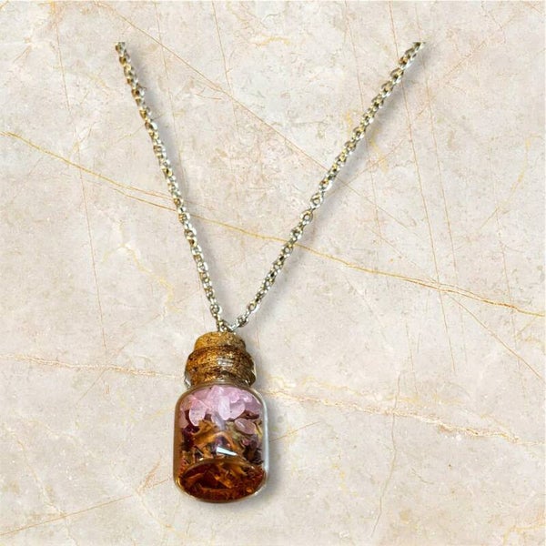 Rose Quartz and Rose Petals Necklace