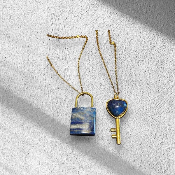 Lapis Lazuli Lock and Key Necklaces