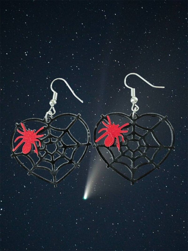 Spider and Heart Web Earrings