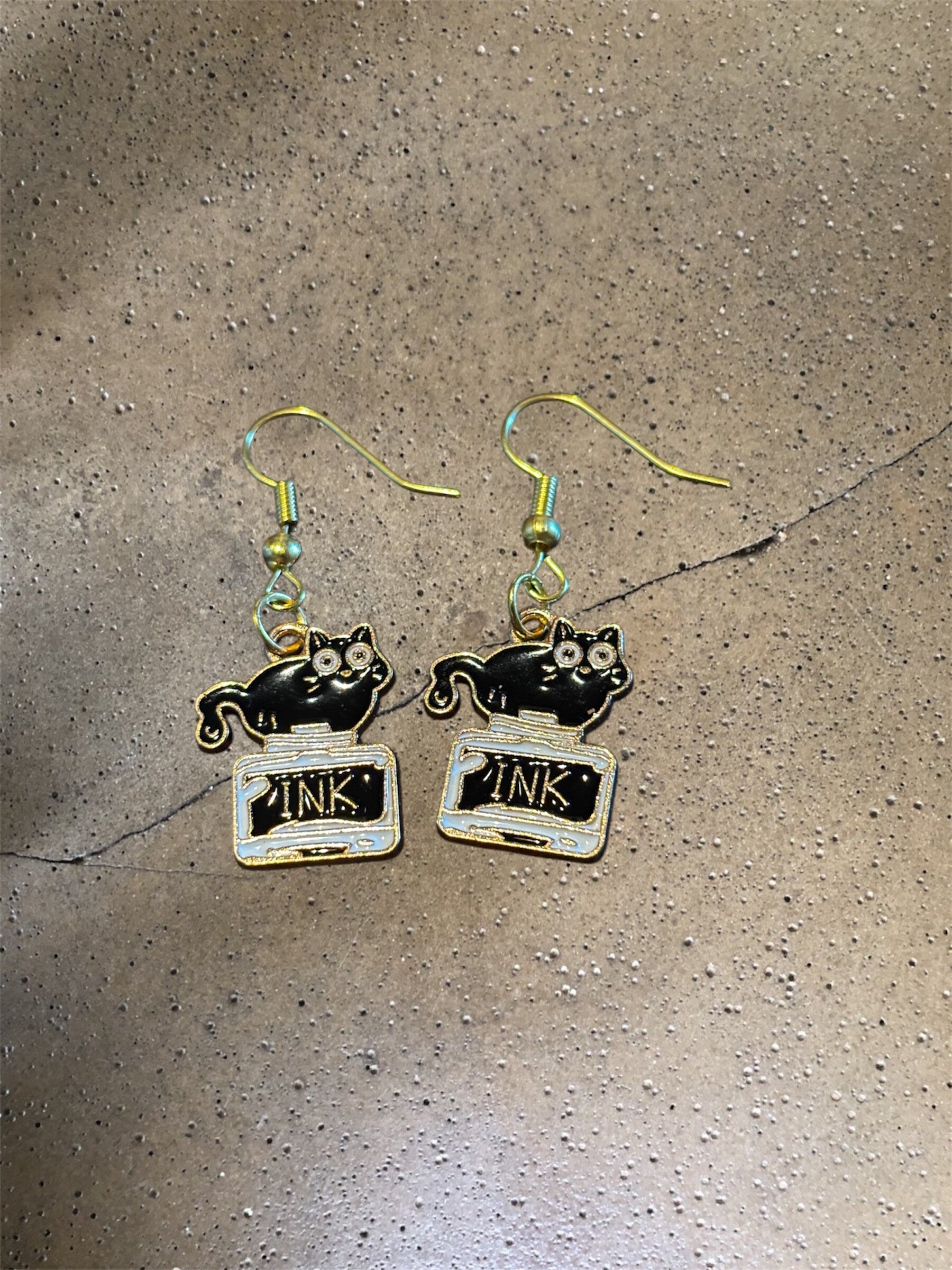 Cat and Ink Pot Earrings