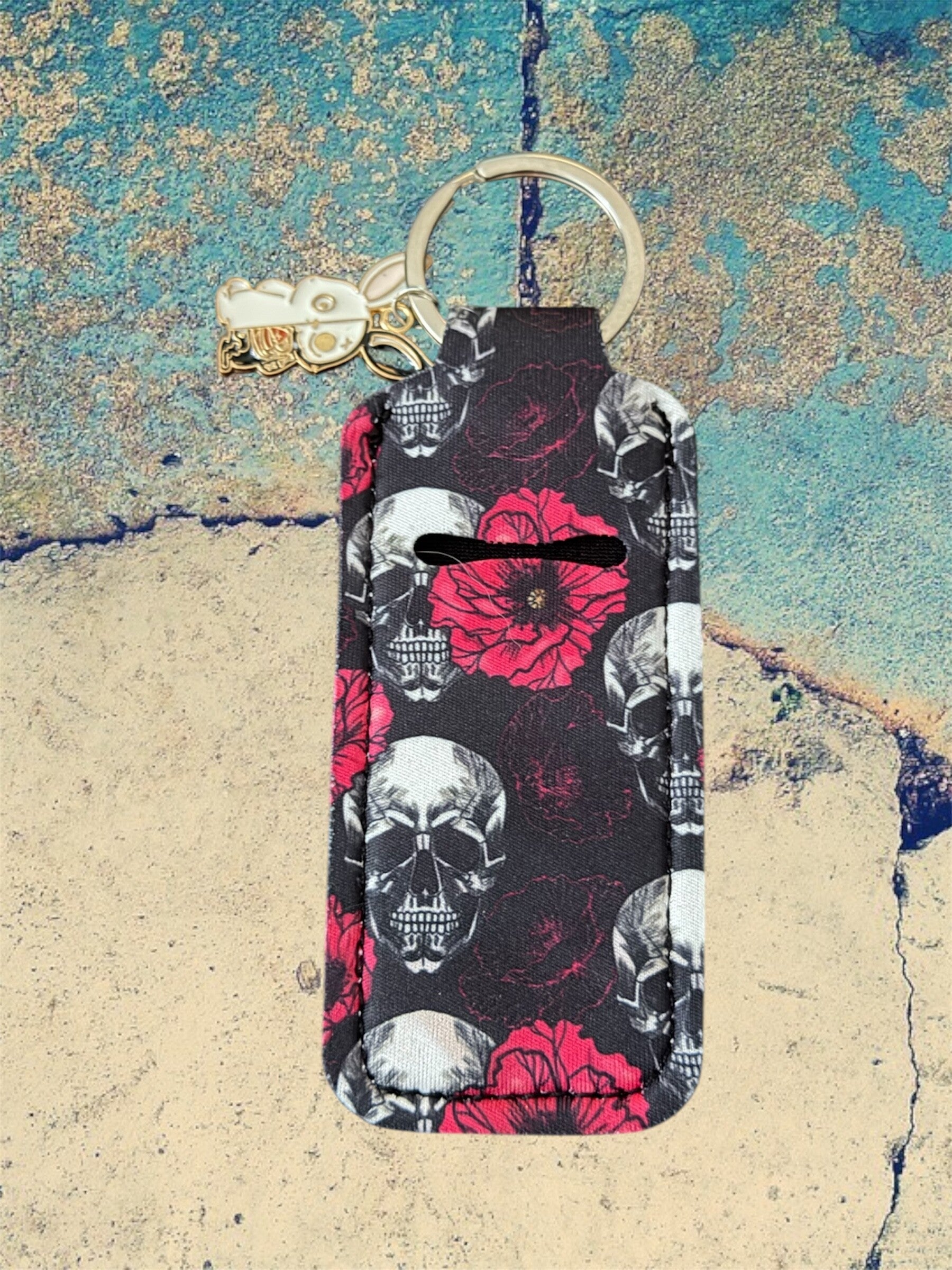 Skull and Rose Lip Balm Keychain
