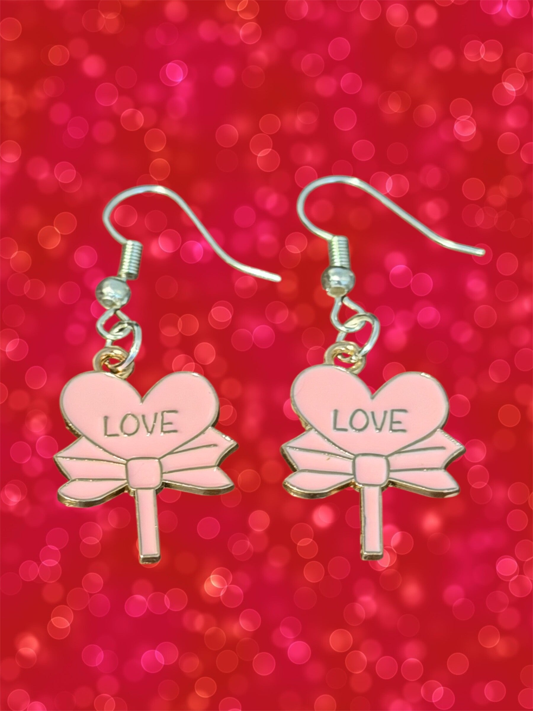 Pink Heart Bow Earrings