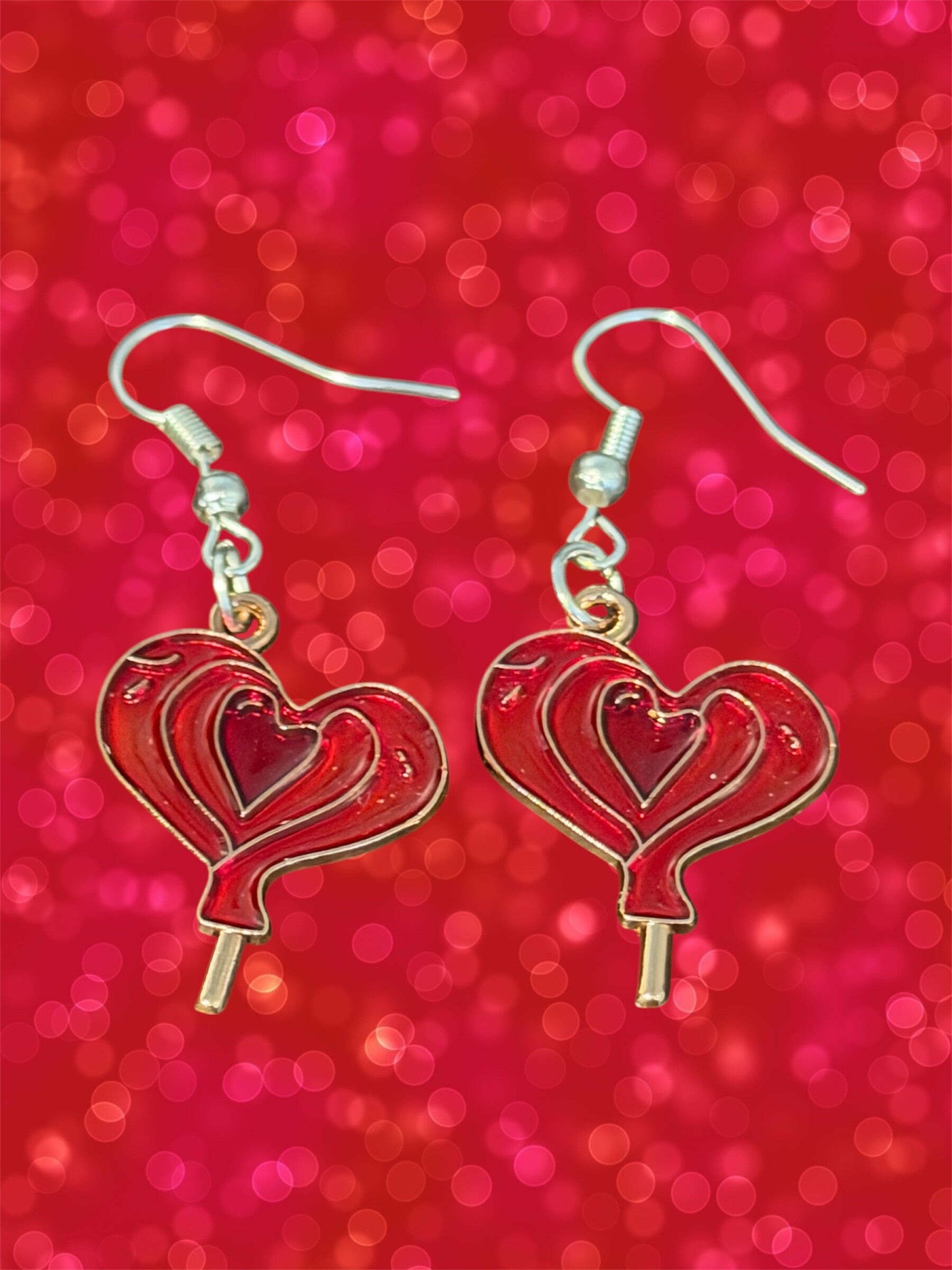 Red Heart Lollipop Earrings