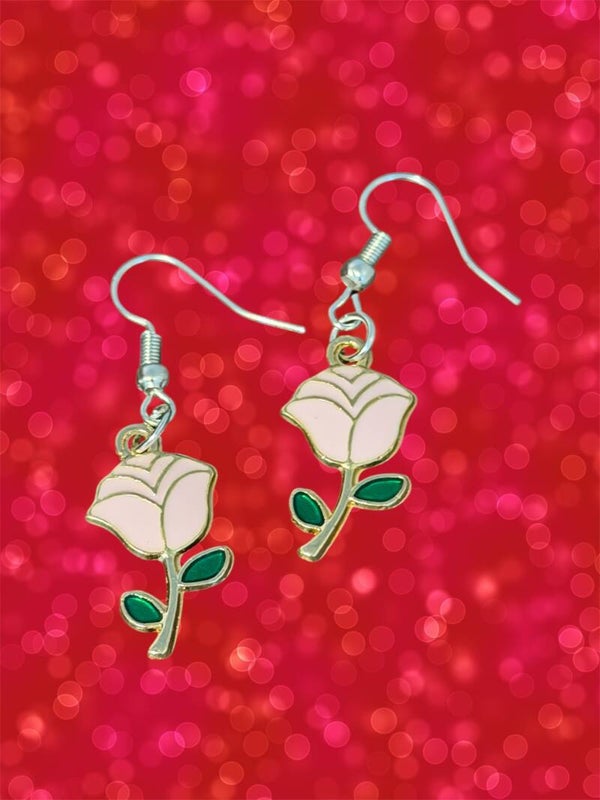 White Rose Earrings