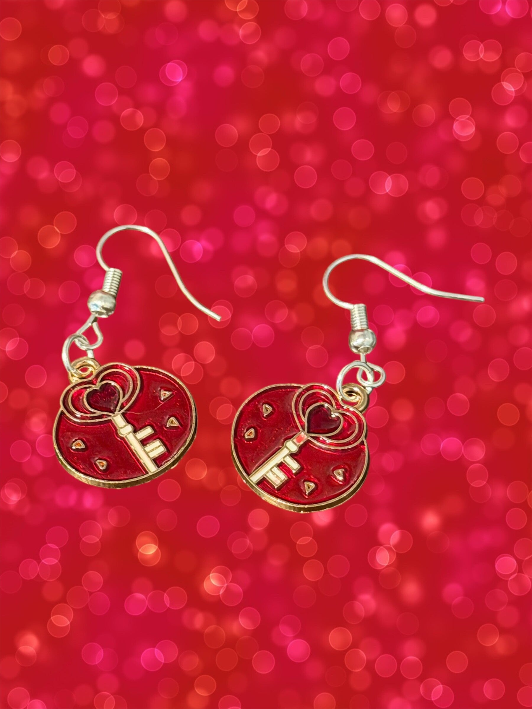 Red Heart Key Earrings