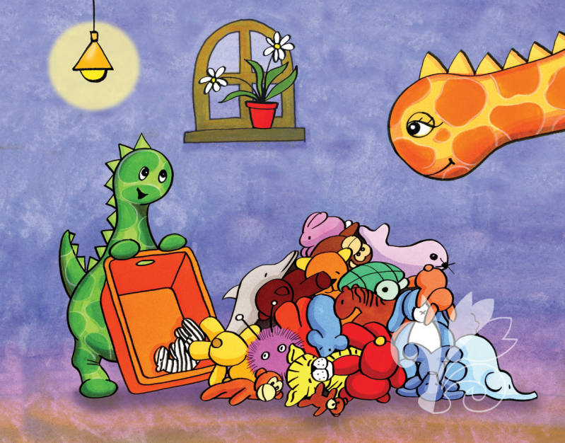 dino draak en knuffels