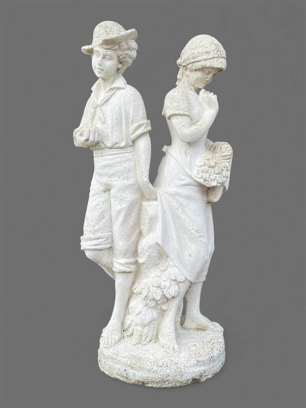 Tuinbeeld jonge boer en boerin - 125 cm hoog