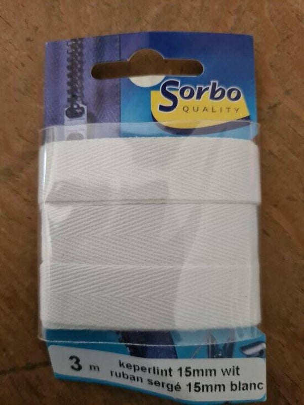 Sorbo Keperlint 3m - 15mm Wit