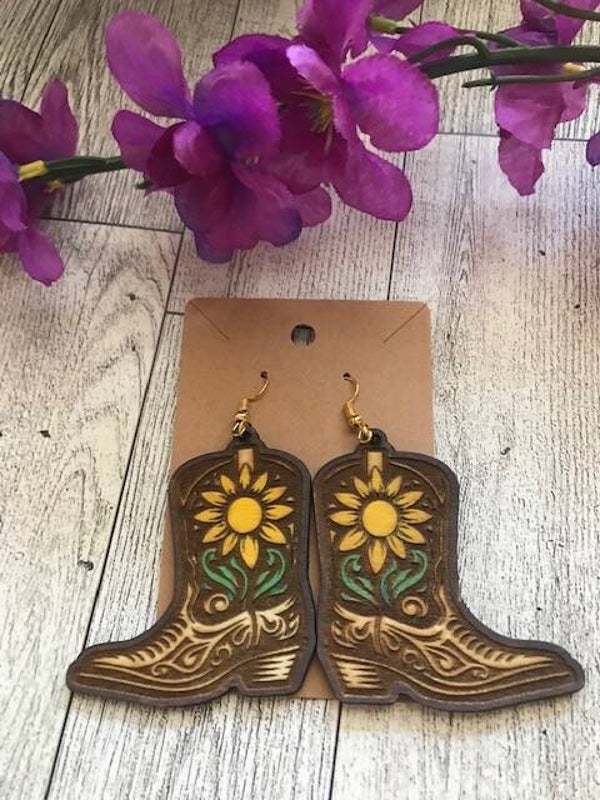 "Cowboy Sunflower Boot" Earrings