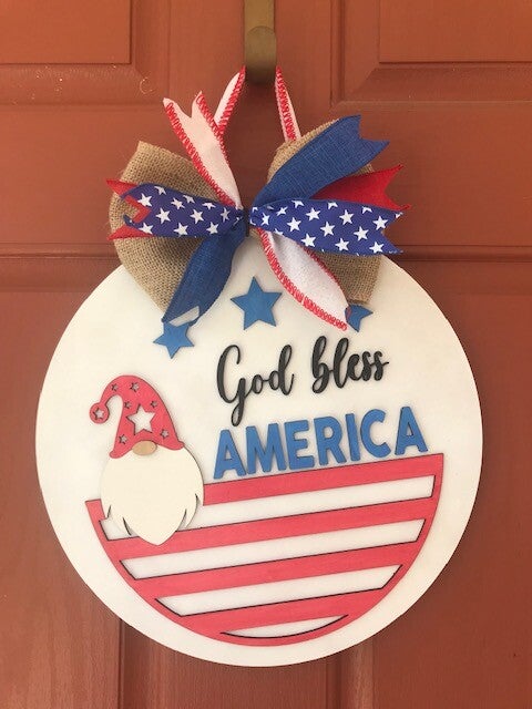 "God Bless America" Gnome Door Hanger