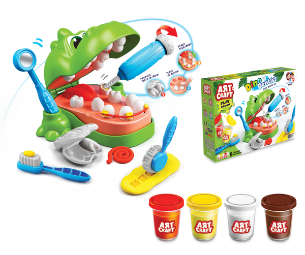 ARTCRAFT-Klei Set- Dinosaurus Tandarts Klei Set- DINO DENTIST PLAY DOUGH SET