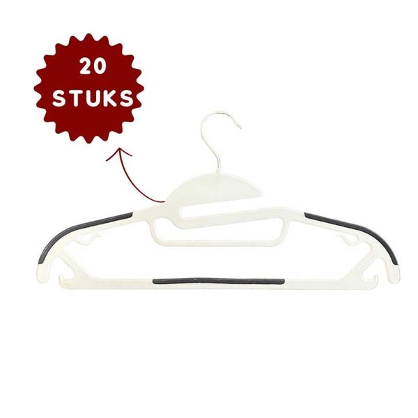 Longway- Kledinghangers- Kleerhangers -10 Stuks- Kledinghangers anti slip - Kledinghangers- Wit-Antraciet- Clothes Hanger- 10 pcs - Broekhanger -10 Stuks