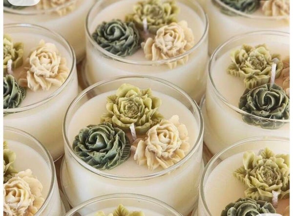 Green Roses Clear Jar Candle