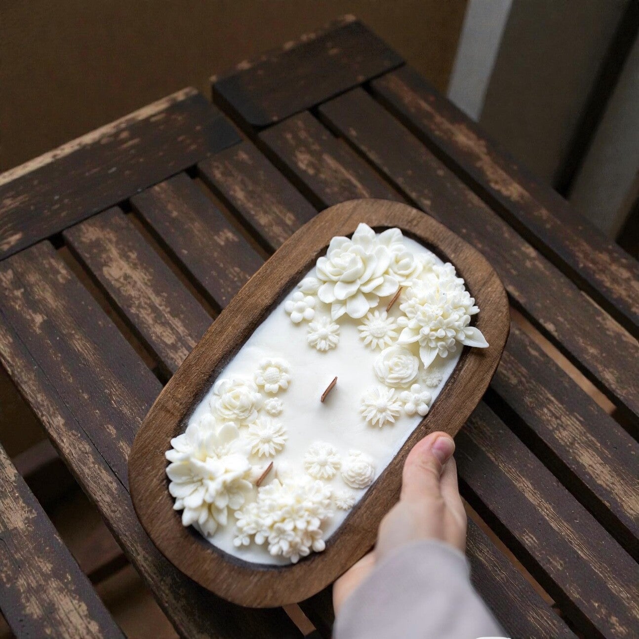 All Natural Wood Dough Bowl Soy Candle