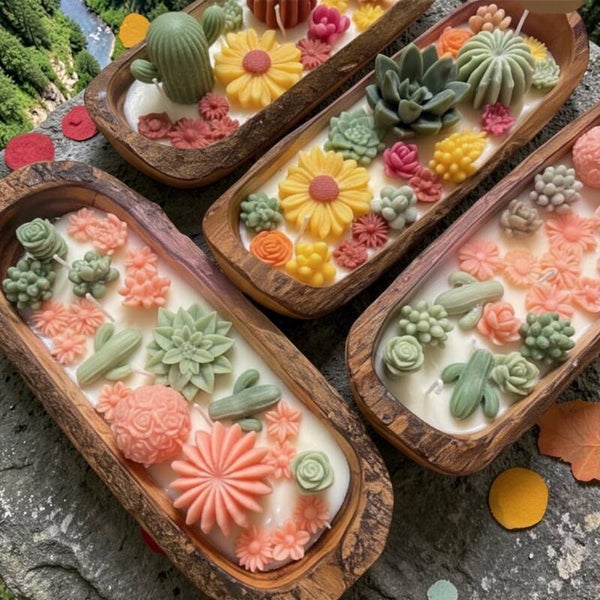 32” Wood Dough Bowl with Succulents