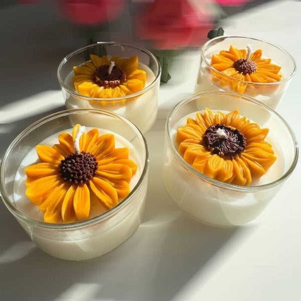 10 oz Candle with Yellow Sunflower