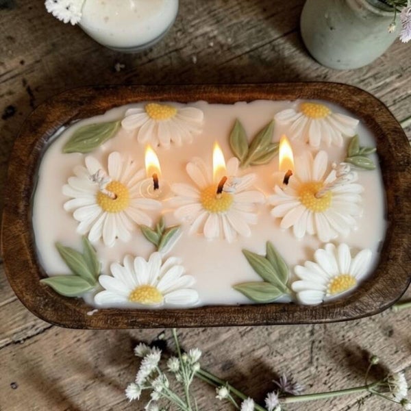 White Sunflower Dough Bowl Candle