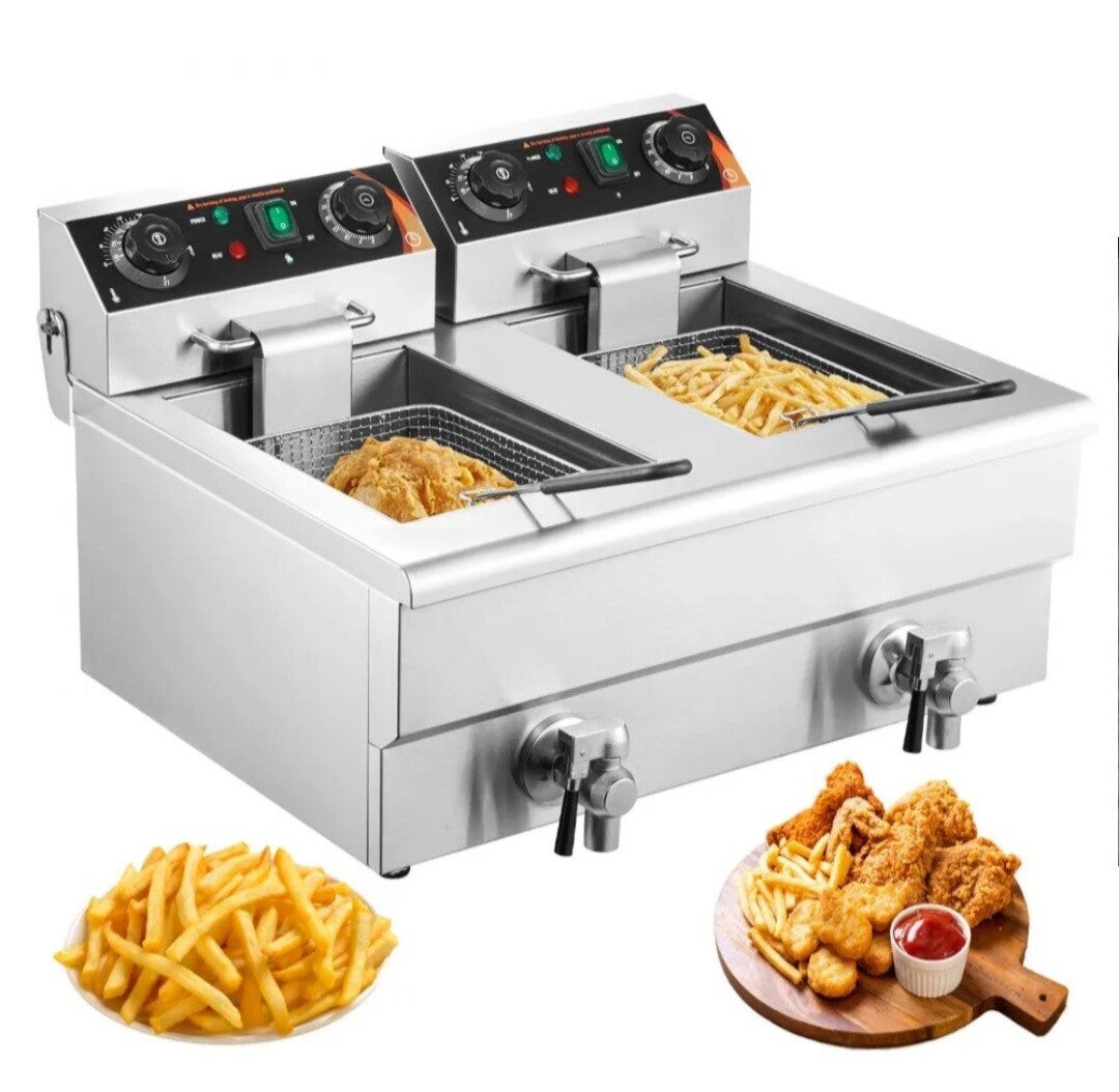 Friteuse 2x 8 L  met aftapkraan & timer