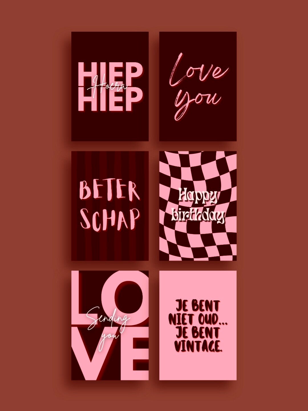 Moderne Wenskaarten Set van 6 - Verjaardag, Liefde & Beterschap (incl. enveloppen)