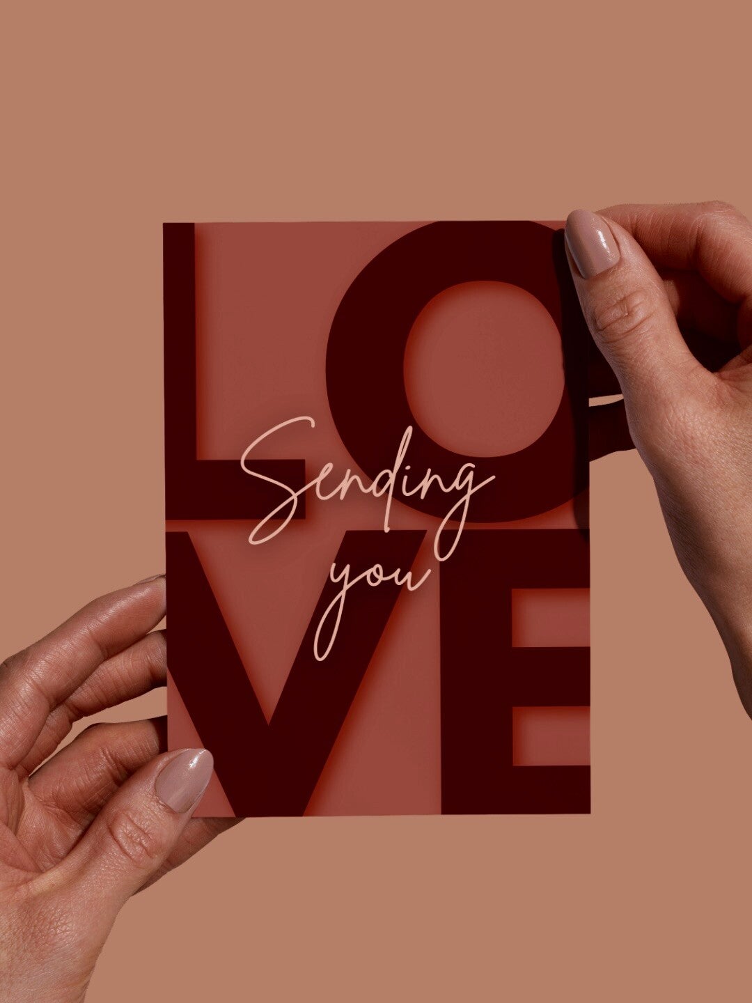 Moderne Wenskaart - Sending you love (Bordeauxrood/Oranje)