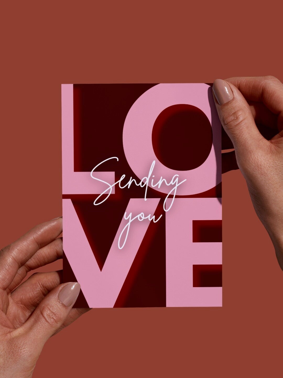 Moderne Wenskaart - Sending you love (Roze)