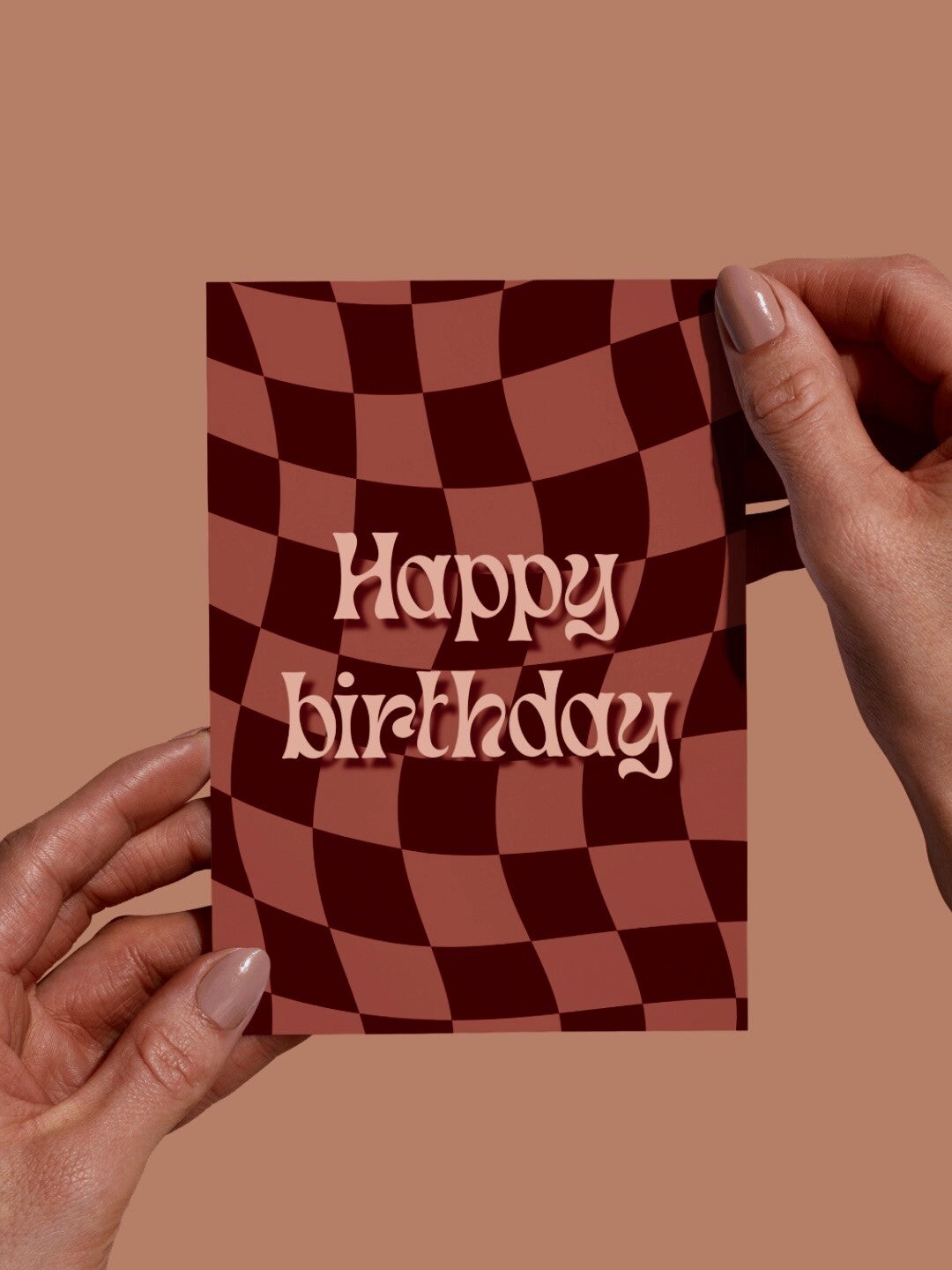 Moderne Wenskaart - Happy Birthday (Bordeauxrood/Oranje)