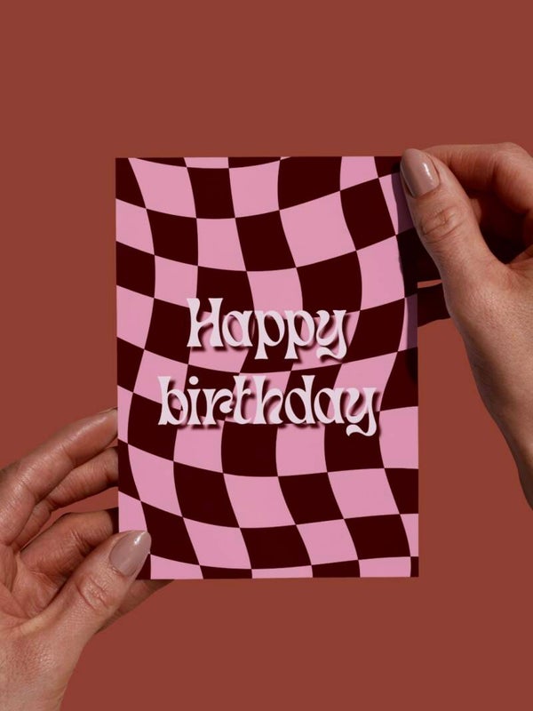 Moderne Wenskaart - Happy Birthday (Roze)