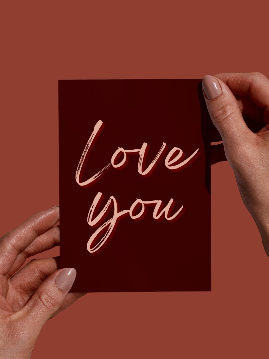Moderne Wenskaart - Love you (Bordeauxrood/Oranje)