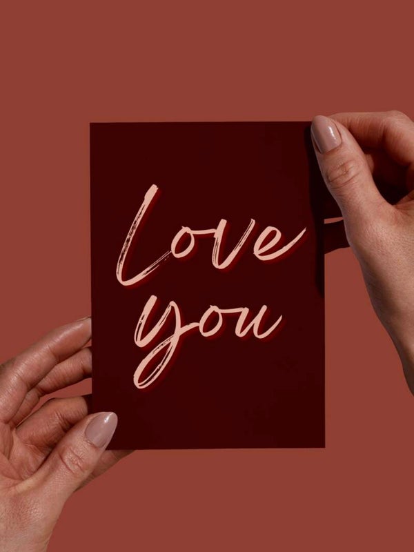 Moderne Wenskaart - Love you (Bordeauxrood/Oranje)