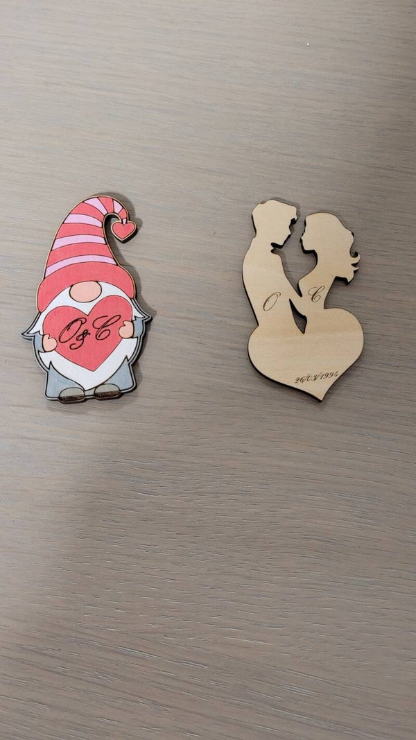 💑 Magnet bois Saint Valentin – gravé, découpé et peint à la main