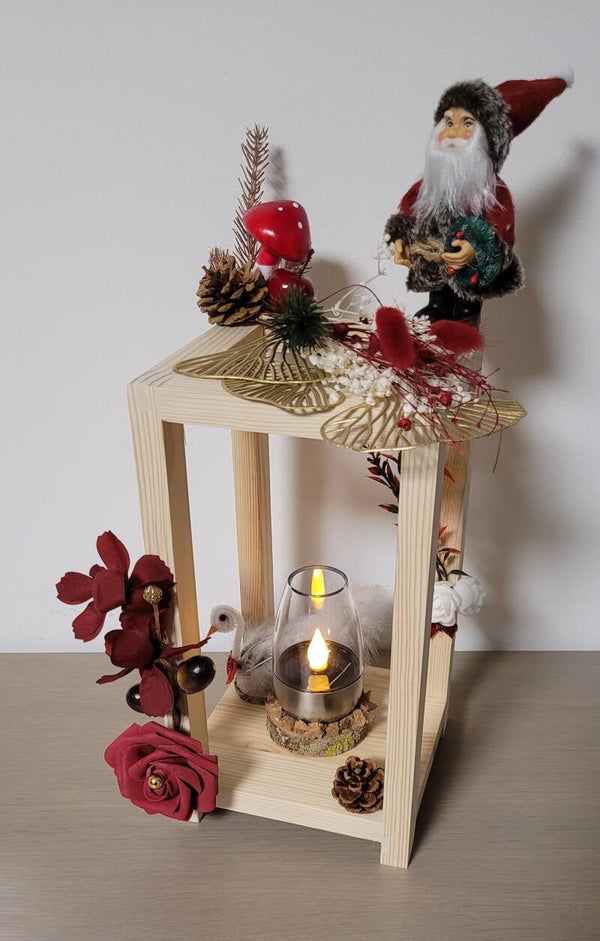 🎄 Lanterne de Noël artisanale en bois – Père Noël & cygne blanc 🕊️