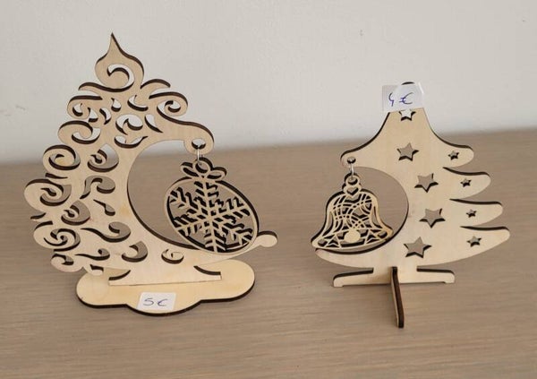 Décorations en bois – Sapin boule (15 cm) / Sapin cloche (12 cm)