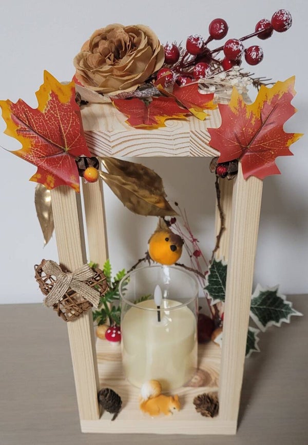 ✨ Lanterne décorative d’automne – Pièce artisanale unique