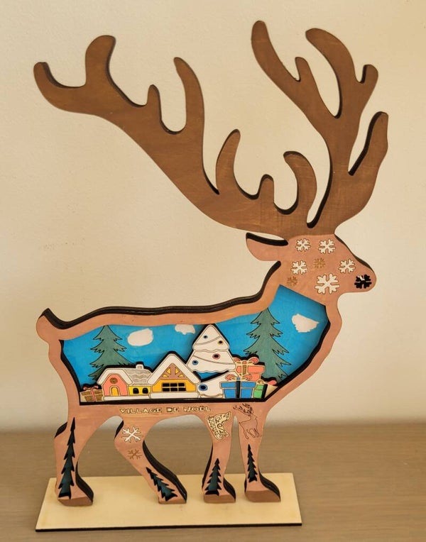 Renne de Noël multilayer en bois