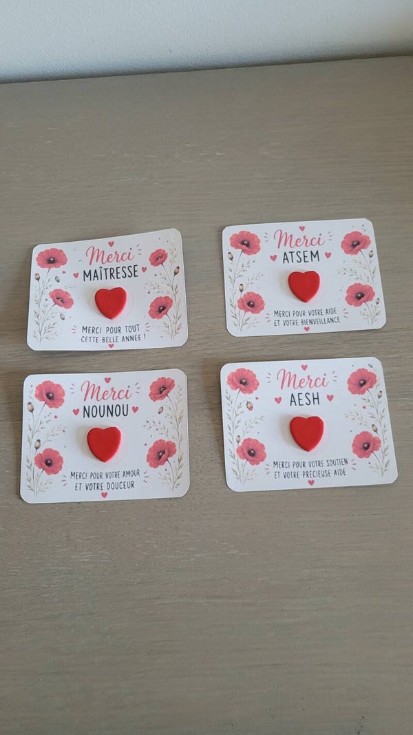 Carte cadeau cœur artisanale – Merci Maîtresse, ATSEM, AESH ou Nounou