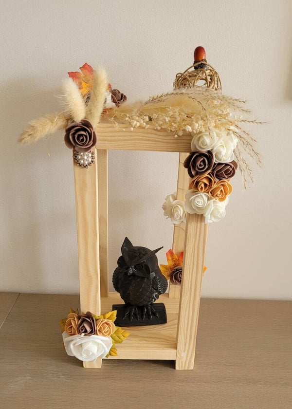 Lanterne lumineuse en bois – Hibou enchanté d’automne