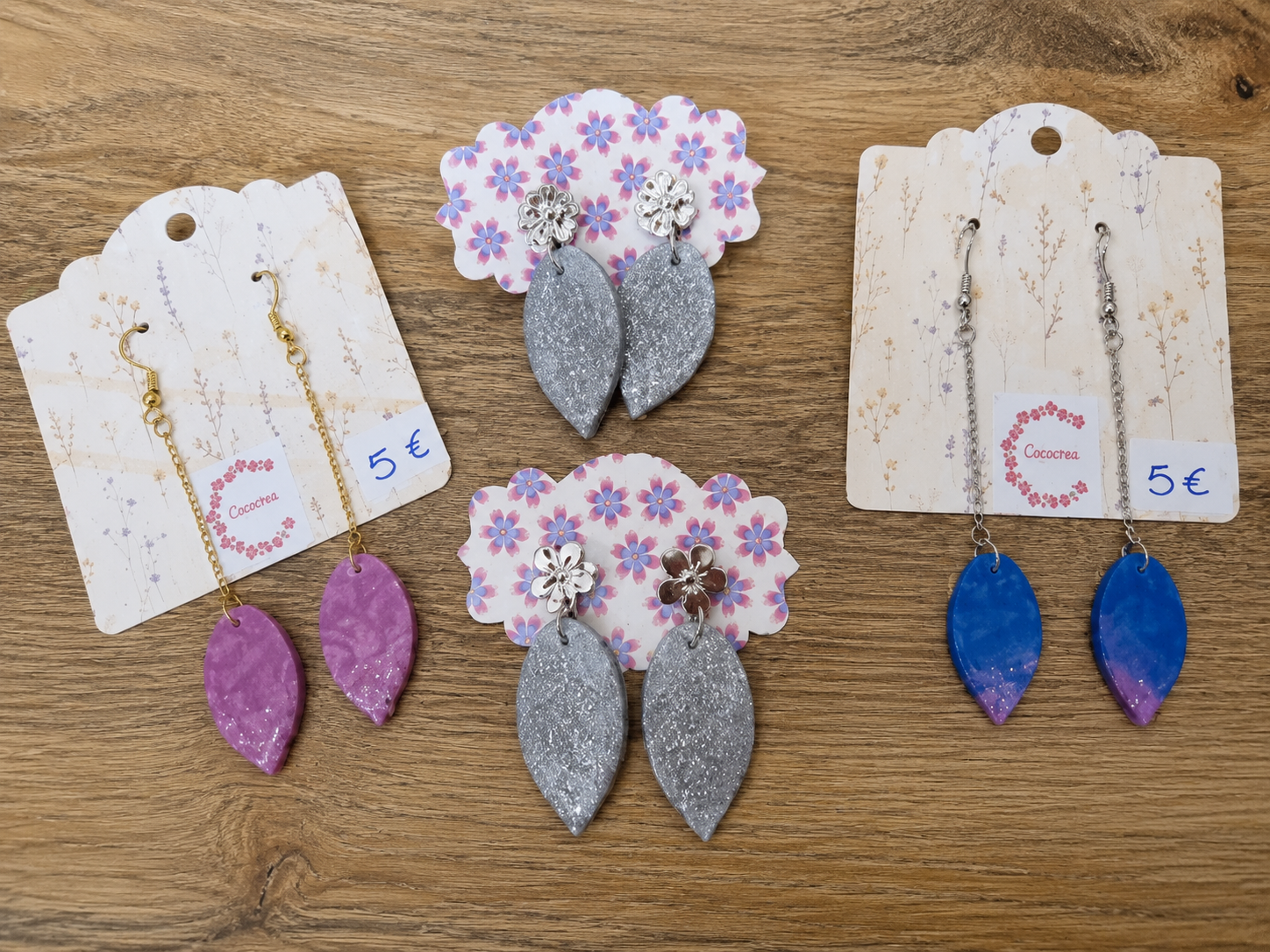 Pampilles Feuille – Boucles d’oreilles nature en pâte polymère fait main
