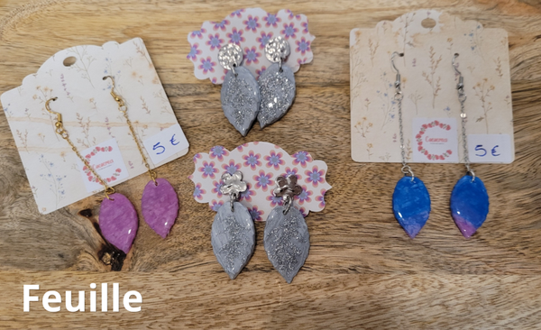 Pampilles Feuille – Boucles d’oreilles nature en pâte polymère fait main