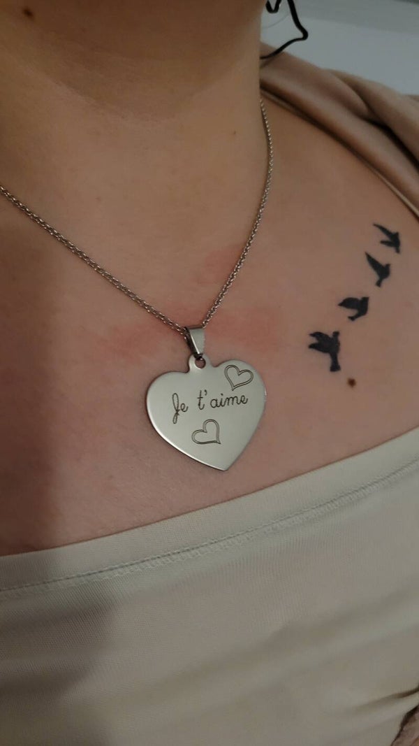 💖 Pendentif cœur en acier inoxydable – Gravure “Je t’aime”