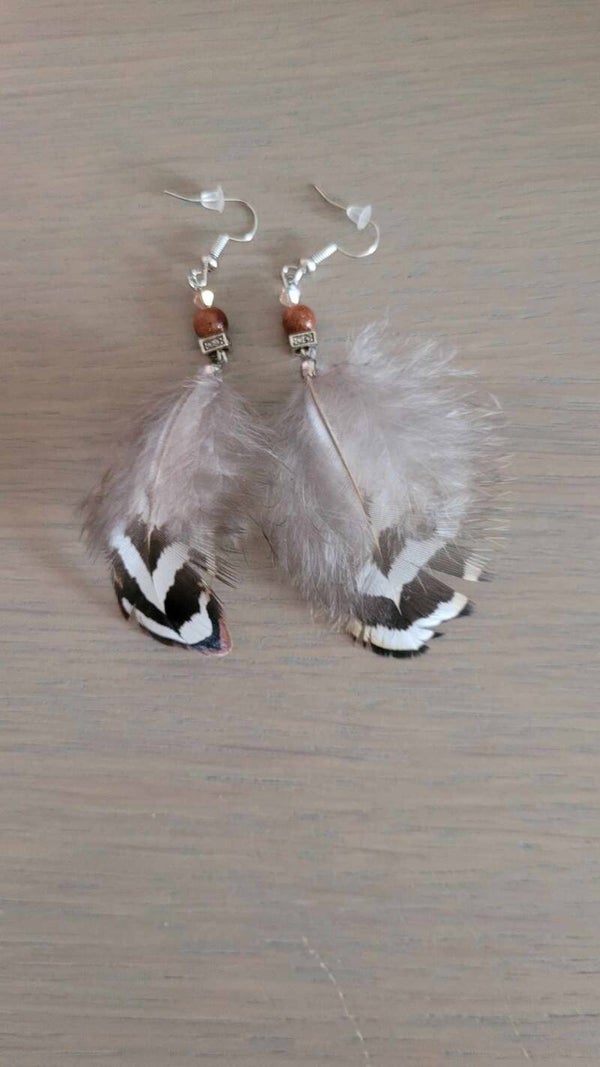 Boucles d oreilles en plume de faisan vénéré perles swarovsky