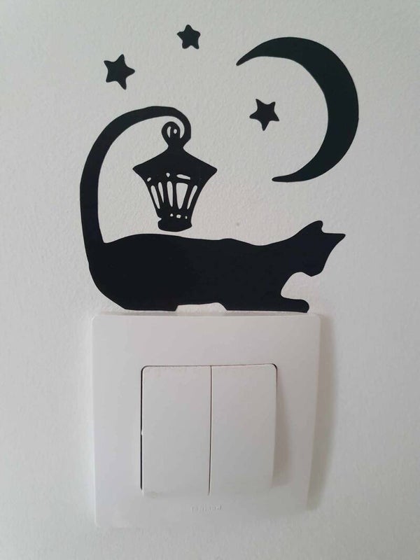 Sticker bouton – Chat et lune