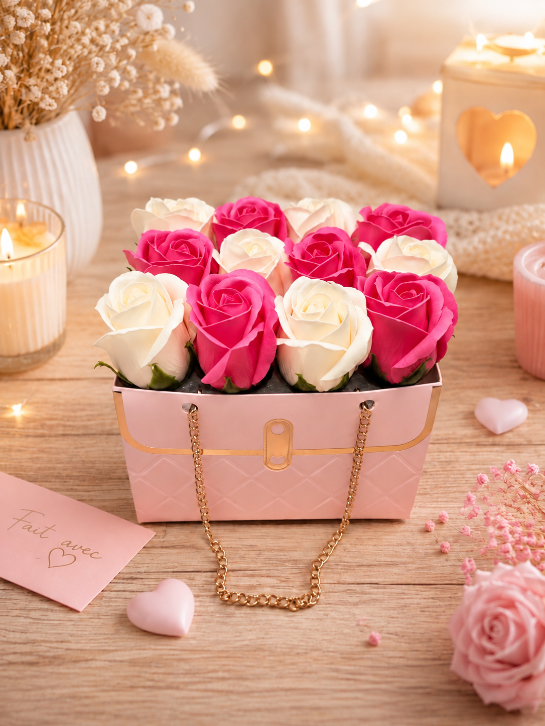 Sac roses de savon fushia et blanc
