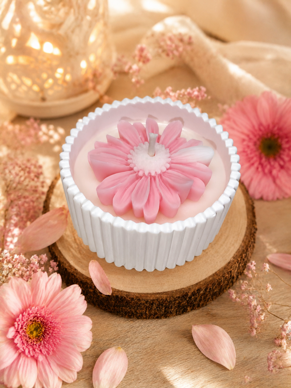 Bougie fleur de coton coupelle en résine minérale