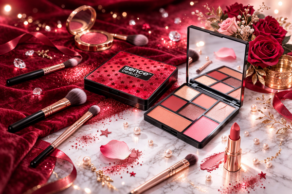 Palette rouge de fards à paupières et teint complet