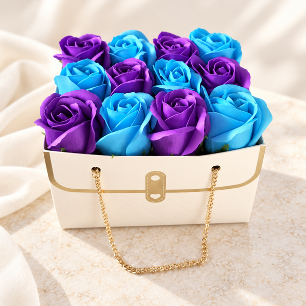Sac roses de savon bleu et violet